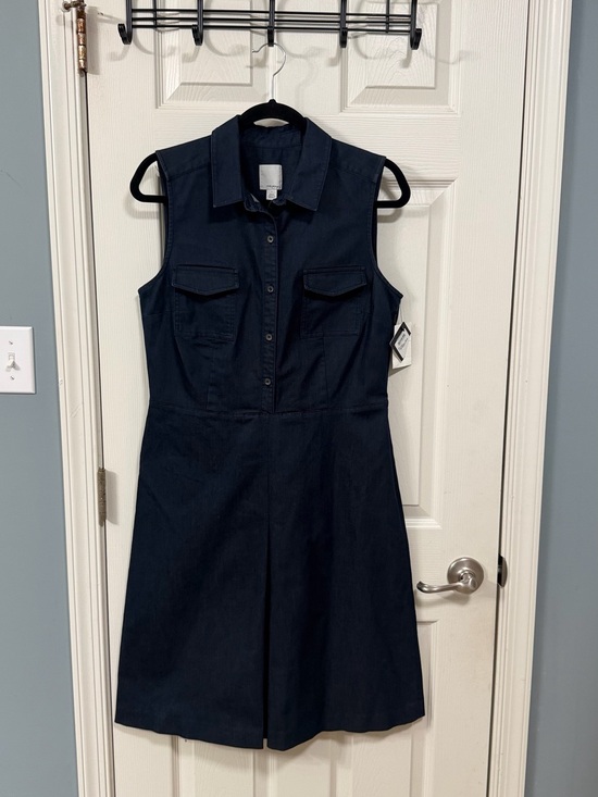 Halogen Dresses & Skirts - Sleeveless Denim Blue Dress Front Pleated Office Wear Career Cocktail